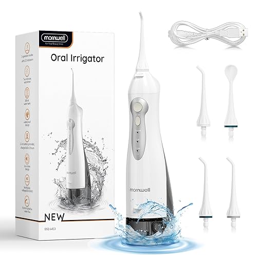 Mornwell Water Flosser Cordless, Mornwell Water Flossers for Teeth - 300ML Tank and 4 Jet Tips, 3 Modes Portable Dental Oral Irrigator, B