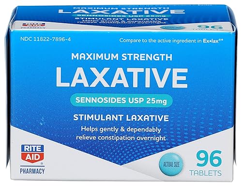 Rite Aid Maximum Strength Laxative, Sennosides USP Tablets, 25 mg, 96 Count | Constipation Relief Laxative Extra Strength | Over