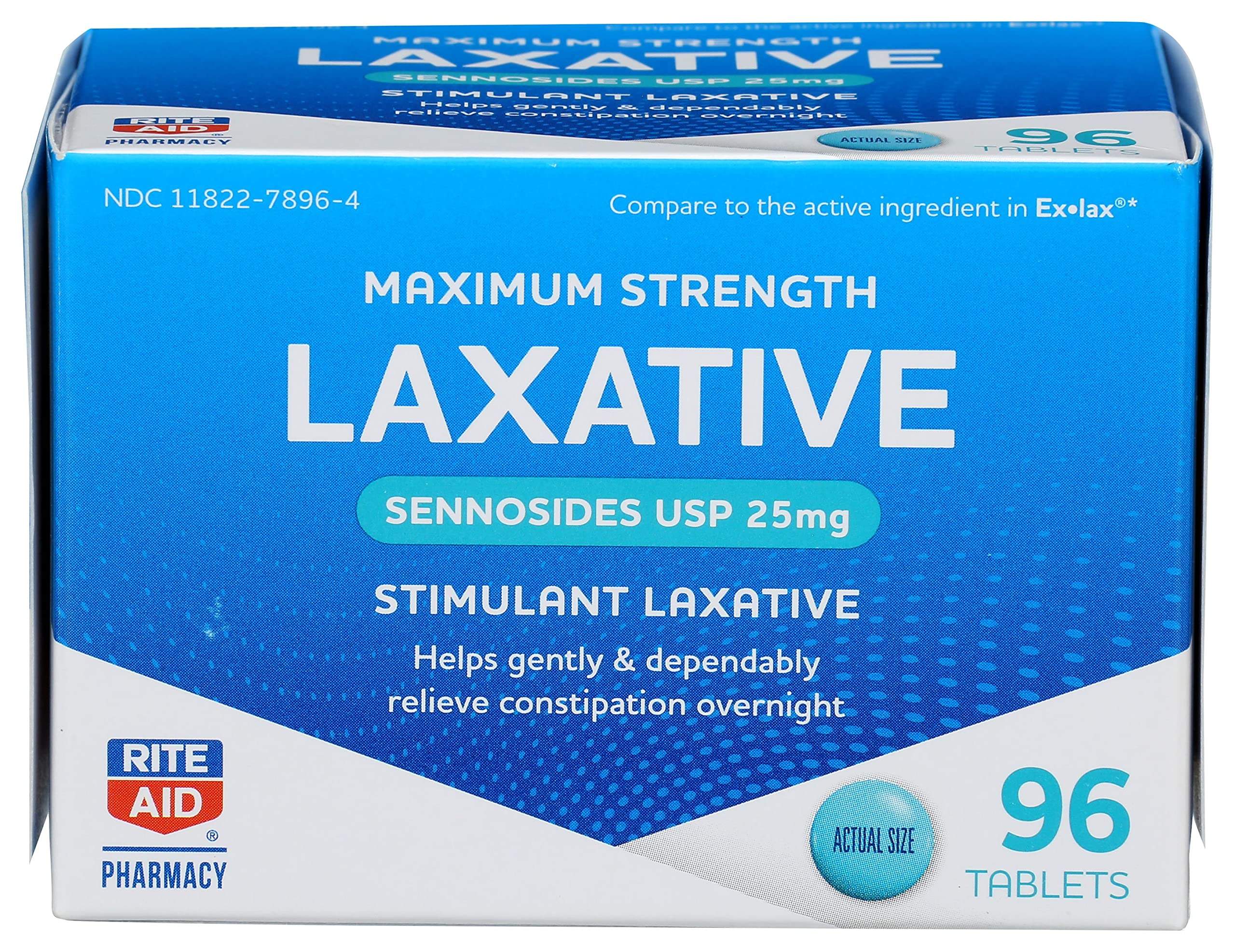 Rite Aid Maximum Strength Laxative, Sennosides USP Tablets, 25 mg, 96 Count | Constipation Relief Laxative Extra Strength | Over