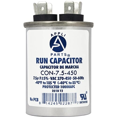 AP APPLI PARTS Appli Parts Run Capacitor for ac 7.5 Mfd uF (microfarads) 370 VAC or 450 VAC CBB65 Round Universal fit for HVAC and Other Applic