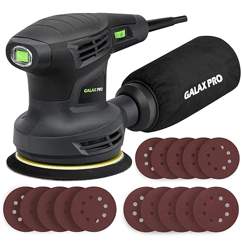 GALAX PRO 280W 13000OPM Max 6 Variable Speeds Orbital Sander with 15Pcs Sanding Discs, 5” electric Sander with Dust Collector fo