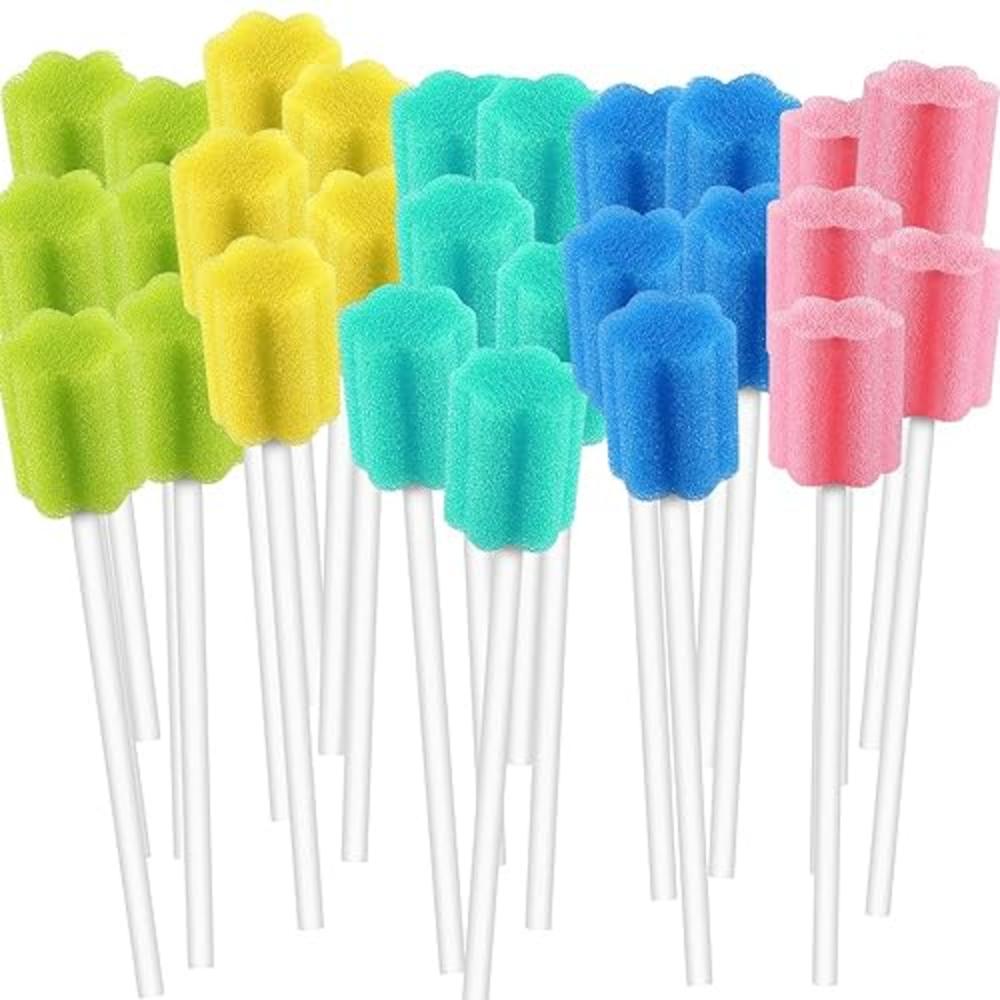 ZIZNBA 250 Count Unflavored Disposable Oral Swabs, Tooth Shape for Oral Cavity Cleaning Sponge Swab Individually Wrapped - 5 colors