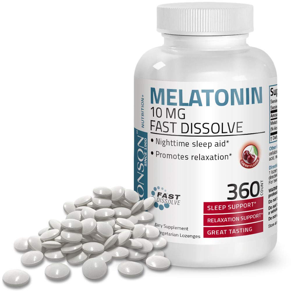 Bronson Melatonin 10mg Fast Dissolve Cherry Flavored Tablets Vegetarian Chewable Lozenges, 360 Count