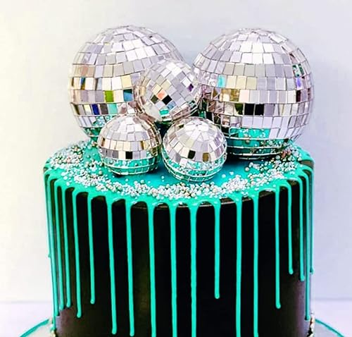 JeVenis Disco Ball Cake Decoration 70's Disco Cake Decoration Disco Ball Toppers Saturday Night Fever Party Supplies Disco Ball 