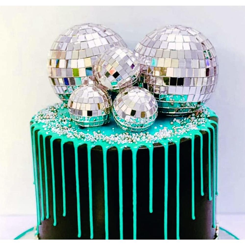 JeVenis Disco Ball Cake Decoration 70's Disco Cake Decoration Disco Ball Toppers Saturday Night Fever Party Supplies Disco Ball 