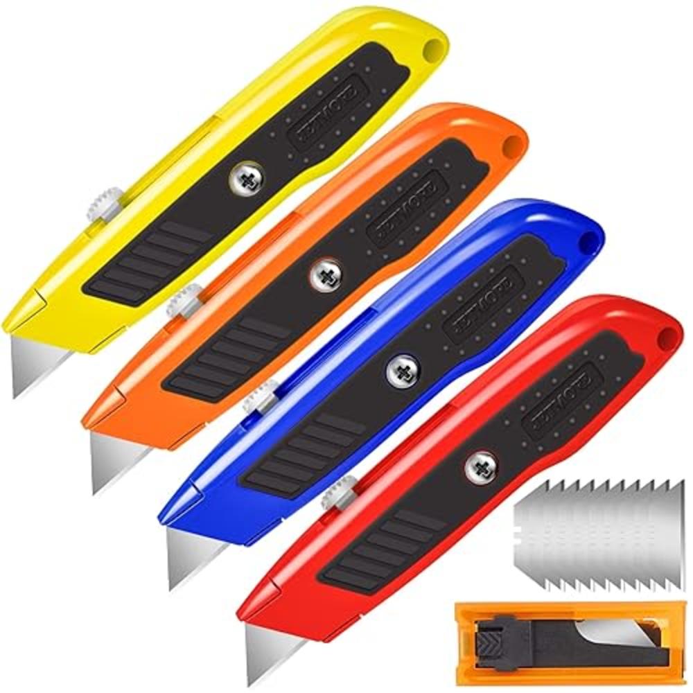 Jetmore 4 Pack Box Cutter Utility Knife, Heavy Duty Box Cutter Knife ...