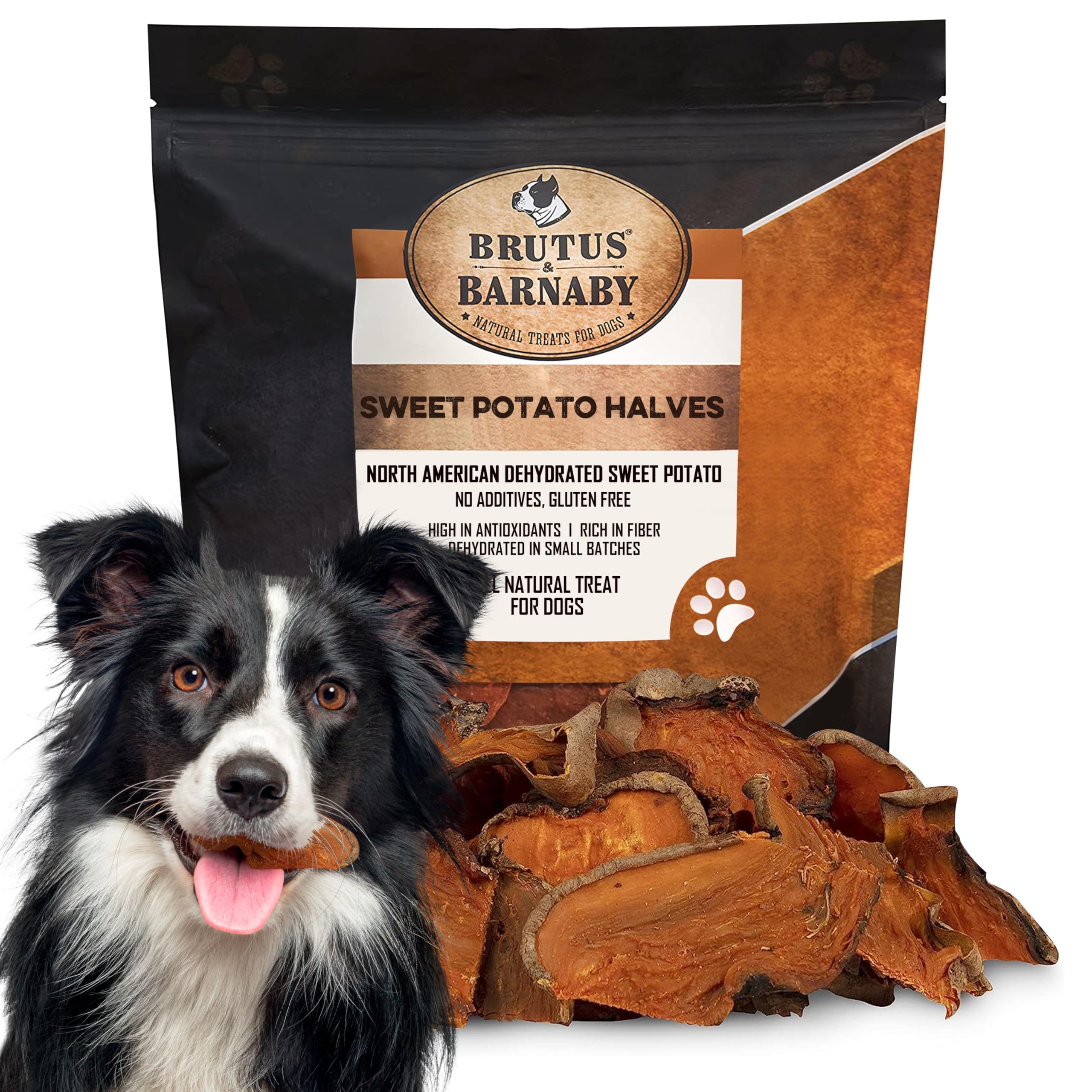 Brutus & Barnaby Sweet Potato Slices For Dogs - Half Slices, 2 lbs - Single Ingredient Grain Free Dog Treats, Best High Anti-Oxidant Healthy 100%