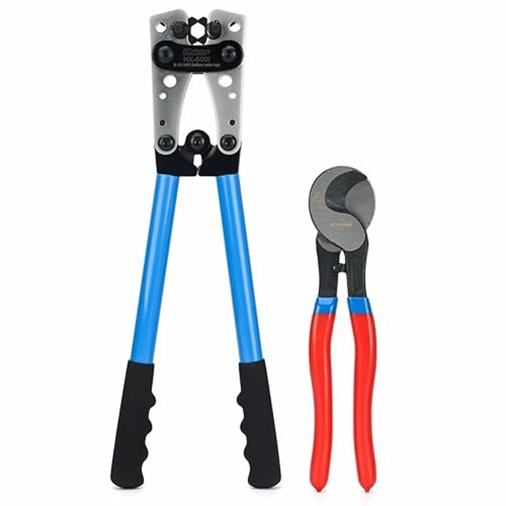 Iwiss iCrimp Battery Cable Lug Crimping Tool for 8, 6, 4, 2, 1, 1/0 AWG Heavy Duty Wire Copper Lugs, Battery Terminal, with Wire Shear