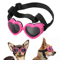 Lewondr Small Dog Sunglasses UV Protection Goggles Eye Wear Protection with Adjustable Strap Doggy Heart Shape Anti-Fog Sunglass