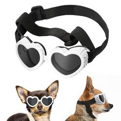 Lewondr Small Dog Sunglasses UV Protection Goggles Eye Wear Protection with Adjustable Strap Doggy Heart Shape Anti-Fog Sunglass