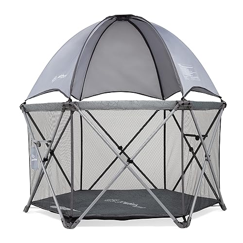 Baby Delight Go with Me Eclipse Deluxe Portable Playard | Playpen | Sun Canopy | Indoor and Outdoor | Elephant Grey