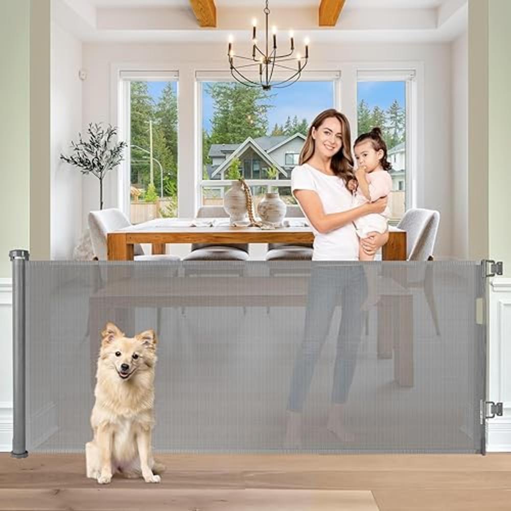 KISKIZ Retractable Baby Gates 65" Wide Baby Gate for Stairs Retractable Dog Gate Indoor Mesh Baby Gate Outdoor Retractable Gate Stair G