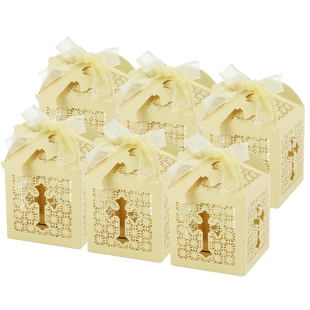 LEMESO 50 Pieces Baptism Favor Boxes, Laser Cut Favor Boxes with 50 ...
