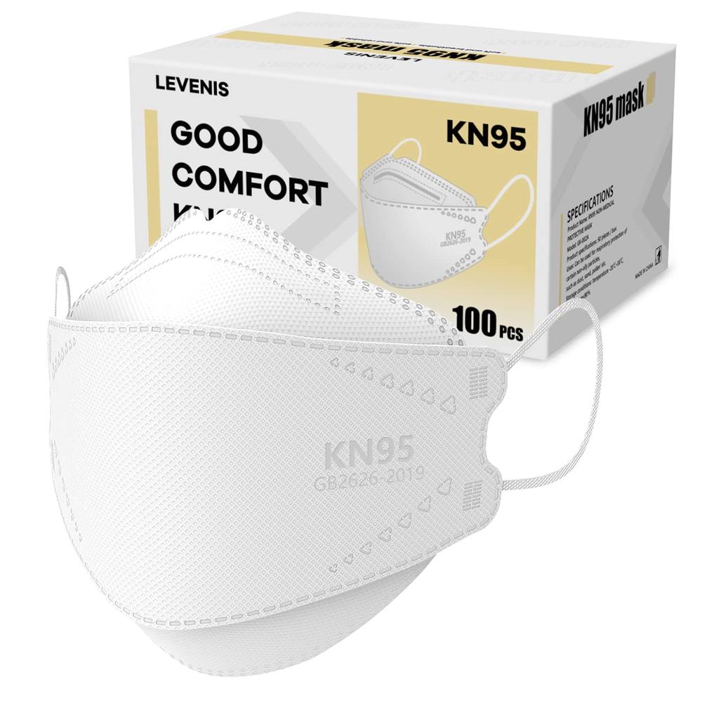 LEVENIS KN95 Face Masks 100 Pack, Breathable Comfortable and Disposable KN95 Mask, White