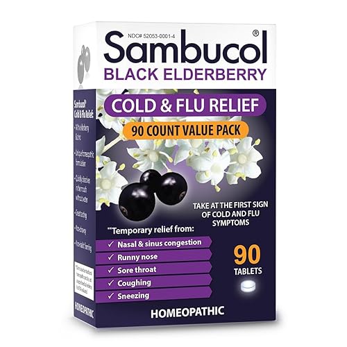 Sambucol Cold and Flu Relief Tablets - Homeopathic Cold Medicine, Nasal & Sinus Congestion Relief, Use for Runny Nose, Sore Thro