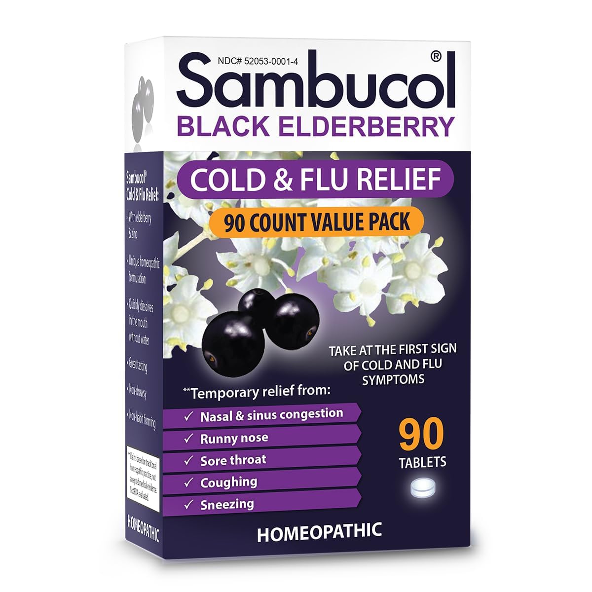 Sambucol Cold and Flu Relief Tablets - Homeopathic Cold Medicine, Nasal & Sinus Congestion Relief, Use for Runny Nose, Sore Thro