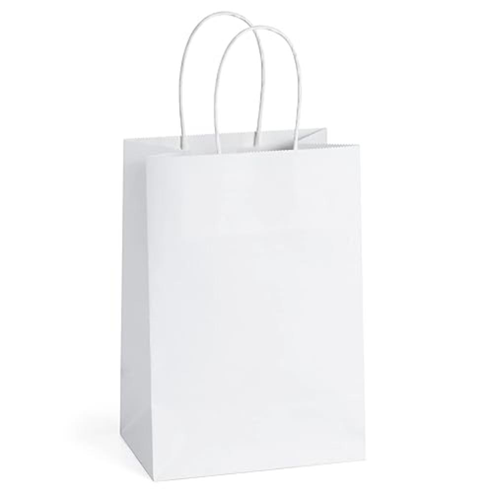 BagDream Kraft Gift Paper Bags 25Pcs 5.25x3.25x8 Inches Small Paper Gift Bags White Paper Bags with Handles Paper Shopping Bags 