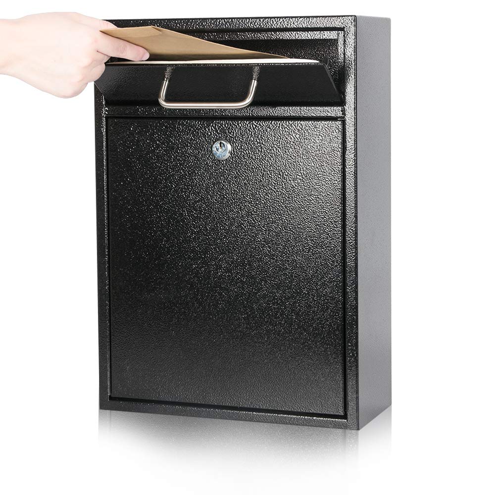 KYODOLED Steel Key Lock Mail Boxes Outdoor,Locking Wall Mount Mailbox,Security Lock Drop Box,Collection Boxes,16.2H x 11.22L x 4