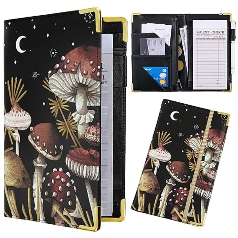 Bienbee Waitress Book, Server Books for Waitress with Zipper Pocket Black Serving Waiter Book for Waitress Notepad with Money Pocket and