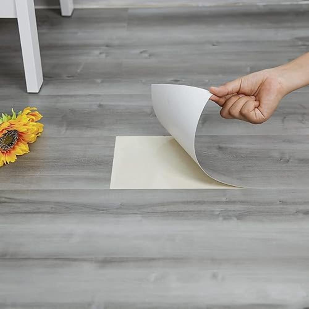 Dureidos Peel and Stick Floor Tile, 35in×6in, Natural Grey Wood Grain Look, Self Adhesive and Waterproof for Transfer Bathroom, Kitchen, 