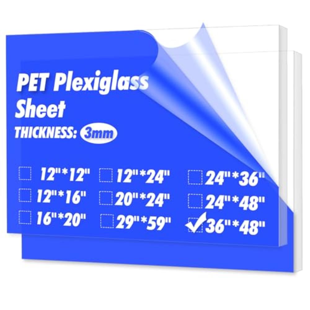 Art3d 2 Pack 1 8 Thick Plexiglass Sheets 36 X 48 PET Clear art3d-2-pack-1-8-thick-plexiglass-sheets-36-x-48-pet-clear