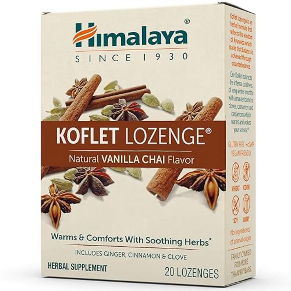 Himalaya Koflet Lozenges, Vanilla Chai Flavor, Natural Herbal Cough Drop for Warming Relief and Soothing Comfort, 130 mg, Beige