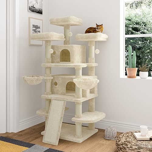 IMUsee 68 Inches Multi-Level Cat Tree for Large Cats/Big Cat Tower with Cat Condo/Cozy Plush Perches/Sisal Scratching Posts and 