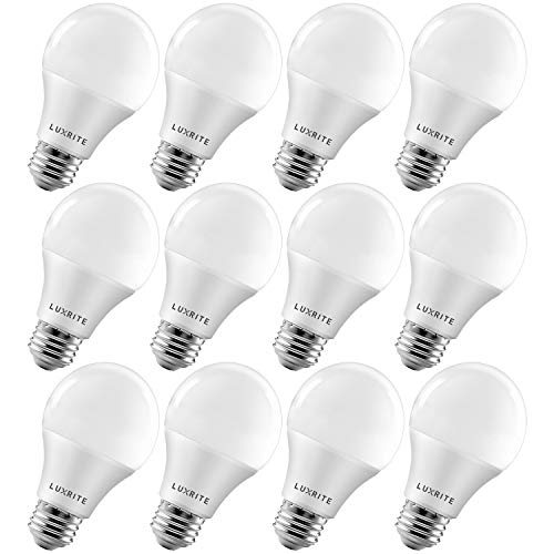 LUXRITE A19 LED Light Bulb 60W Equivalent, 3000K Soft White Dimmable, 800 Lumens, Standard LED Bulb 9W, E26 Base, Energy Star, E