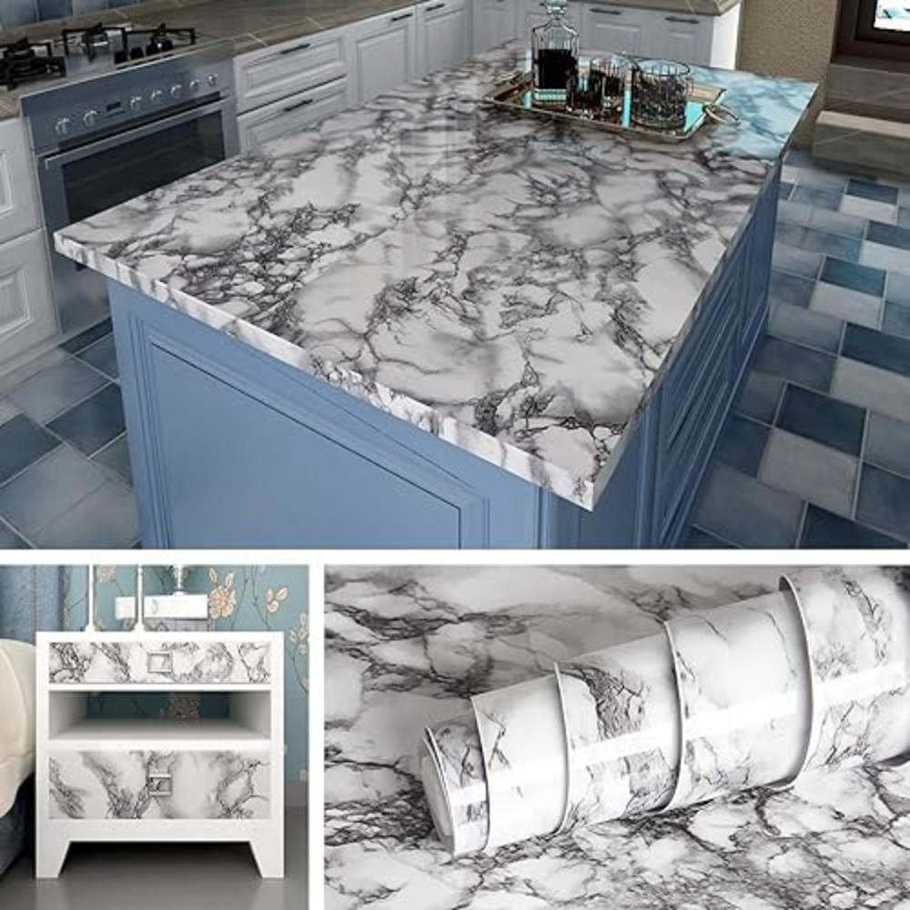 Livelynine 15.8x197 Inch Marble Wallpaper Peel and Stick Countertops for Kitchen Counter top Stick Paper Marble Contact Paper fo