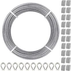 RECTOO 100ft 1/8" Stainless Steel Cable, 7x7 Strands Stainless Steel Wire Rope Construction, Wire Rope Aircraft Cable for Deck R