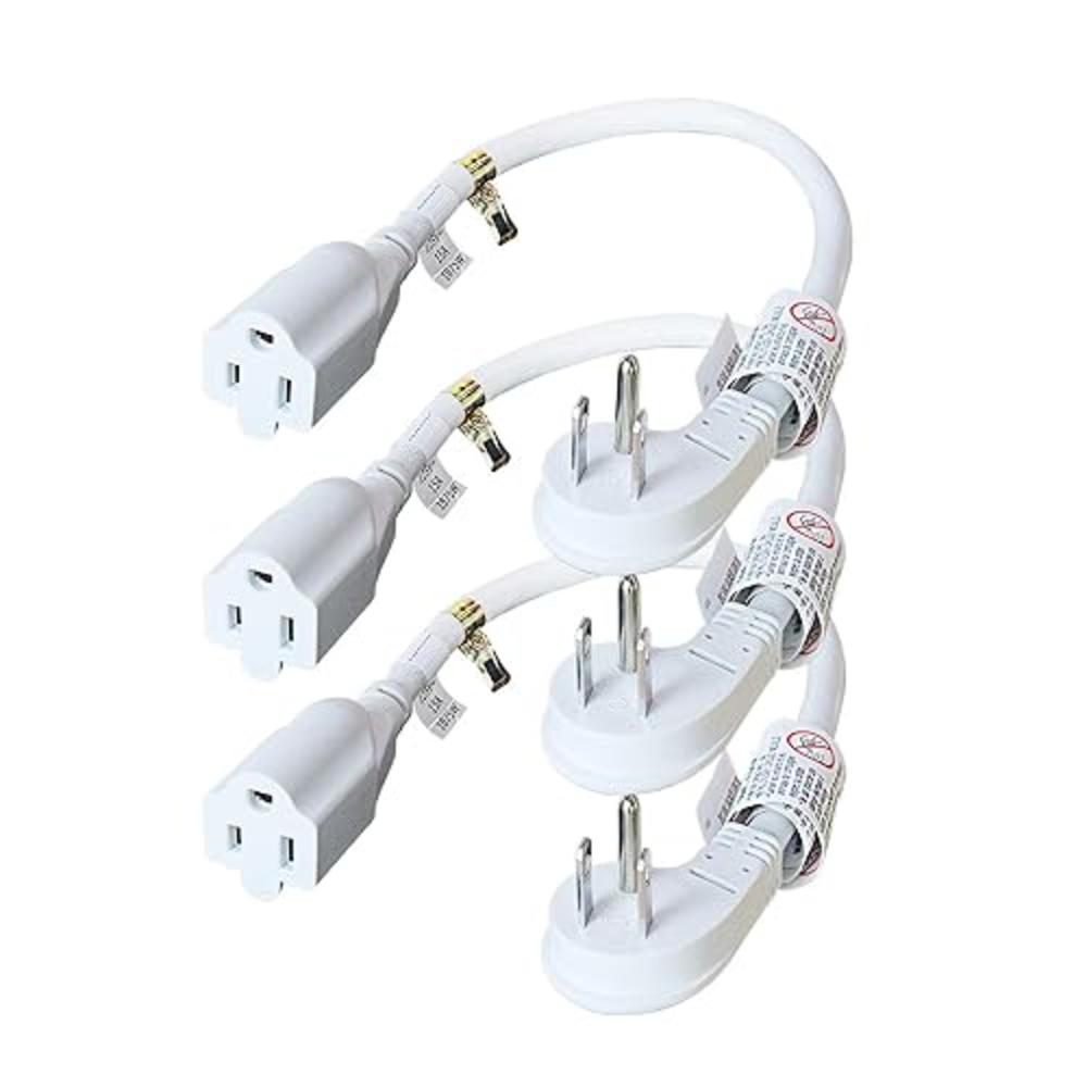 FIRMERST 1875W Flat Plug 1Ft Extension Cord 15A for Kitchen Home Appliance Office White (3 Pack)