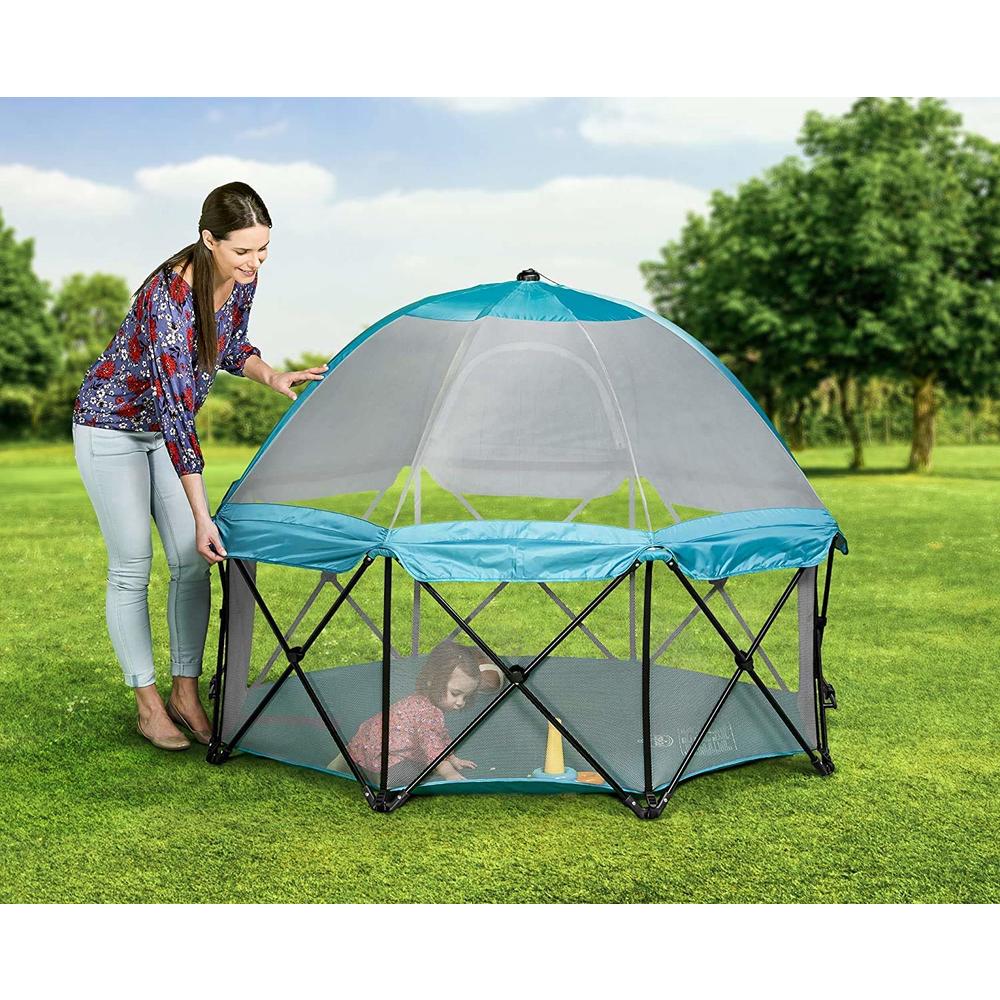 Regalo My Play Deluxe Extra Large Portable Play Yard Indoor and Outdoor, Bonus Kit, Includes a Full Canopy, Washable, Teal, 8-Pa