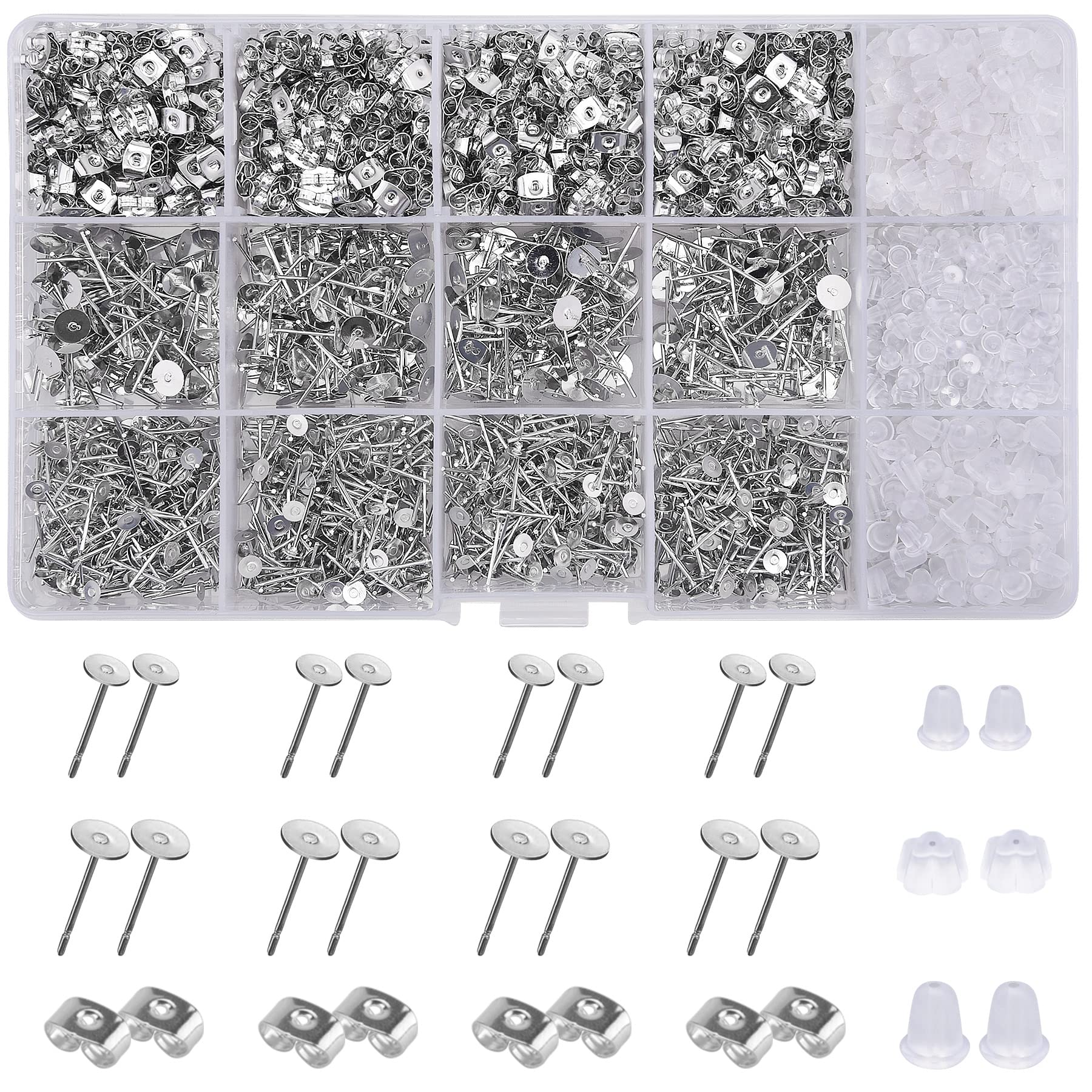 BQTQ 2600 Pieces Earring Posts and Backs Earring Studs for Jewelry Making  Butterfly Earring Backs and Rubber Earring Backs with