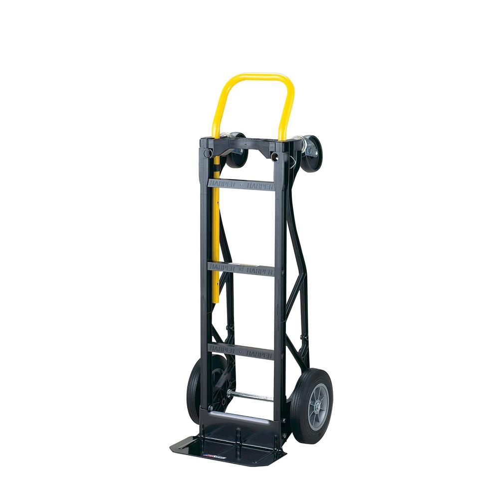 Harper Trucks PGDY8635P 700 lb Capacity Glass Filled Nylon Convertible Hand Truck and Dolly with 10" Flat-Free Solid Rubber Whee