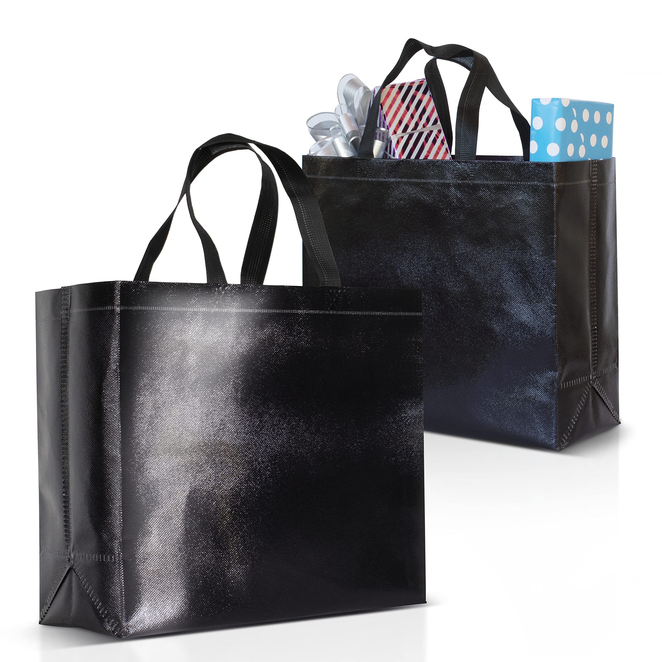 Nush Nush Black Gift Bags Large Size - Set of 12 Shiny Black Reusable Gift  Bags With a Glossy Finish - Perfect As Black Goodie B