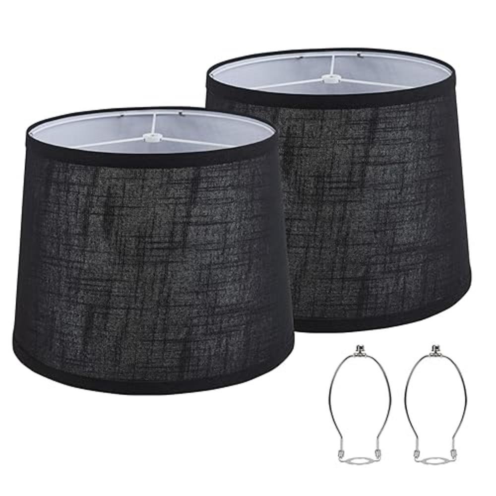 Luvkczc Black Bedside Lamp Shades Set of 2 Replacement, Fabric Lampshades for Table Lamps Floor Lamps, Medium Lampshades 13" Top x 11" B