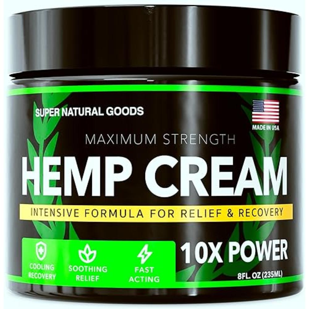Super Natural Goods Hemp Cream Maximum Strength (8oz) Soothe Discomfort - Back Neck Muscle Nerve Joint & Leg Support - Arnica, Aloe Vera + More, Nat