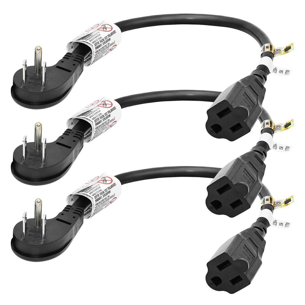 FIRMERST 1875W Low Profile 1Ft Extension Cord 14 AWG Black 3 Pack
