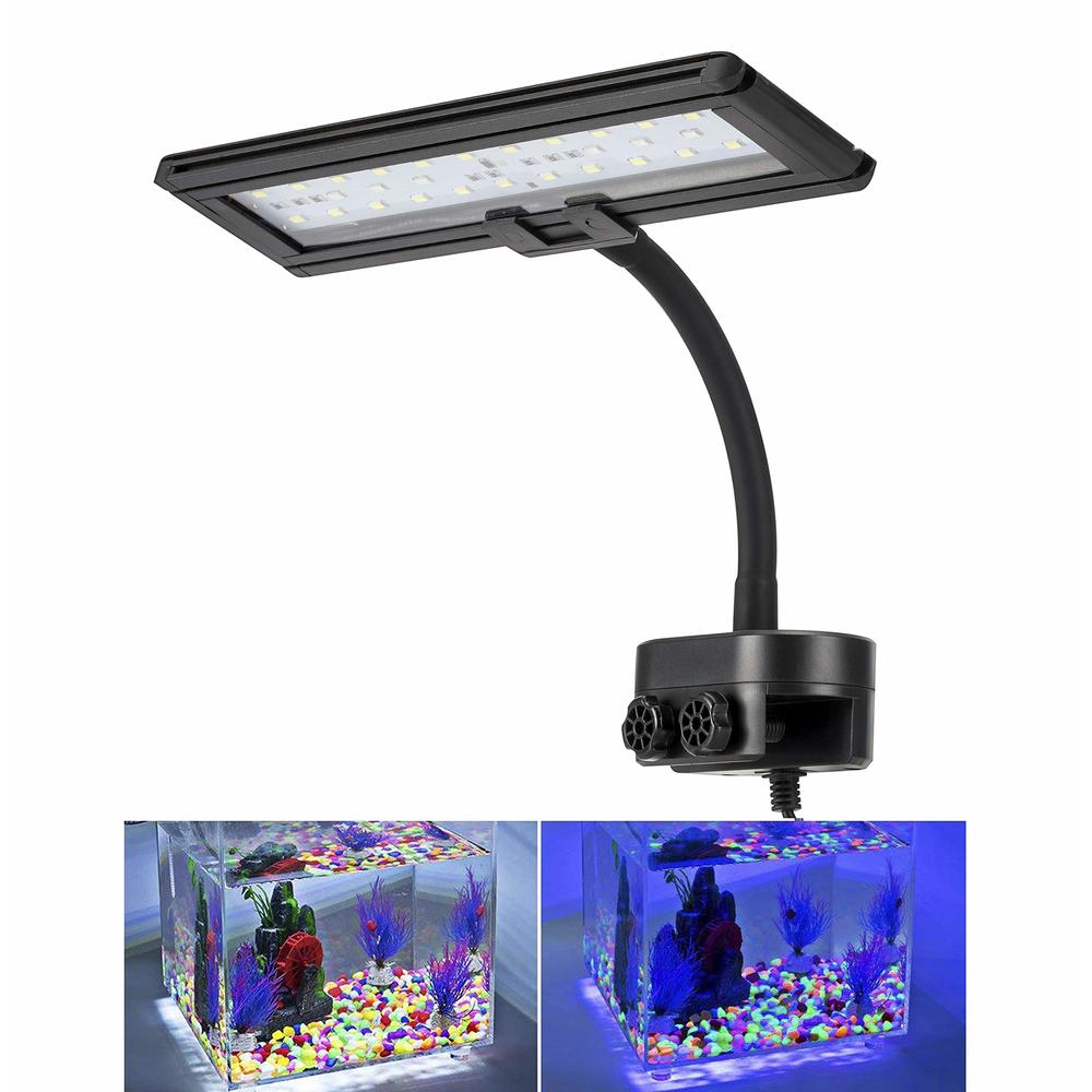 hygger 9.7 Inches Blue White LED Aquarium Light Clip on Small Led Light for Planted Saltwater Freshwater Fish Tank with Goosenec