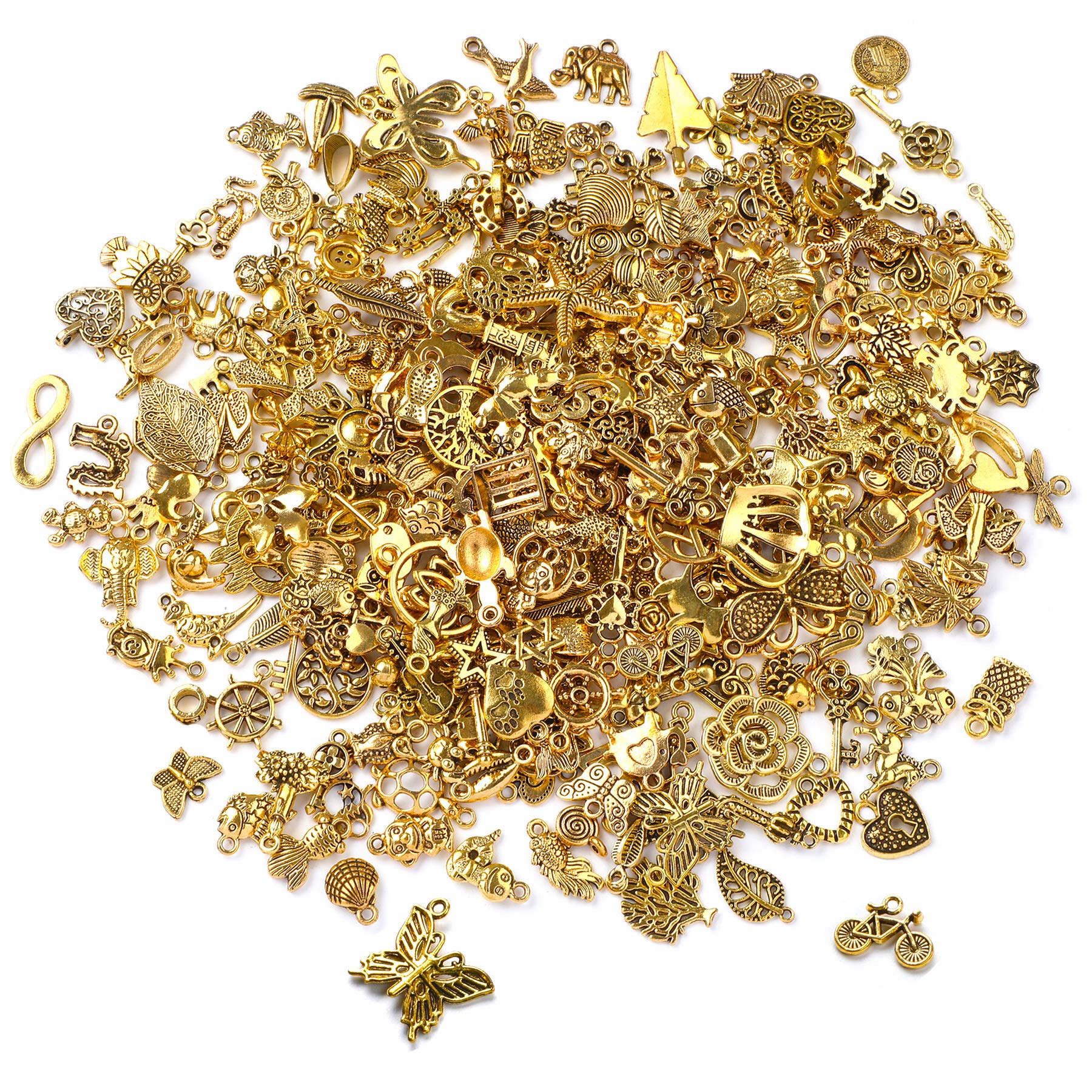 SANNIX 350Pcs Antique Gold Charms Bulk Lots Jewelry Making Charms Assorted Pendants for DIY Necklace Bracelet Earring Making and
