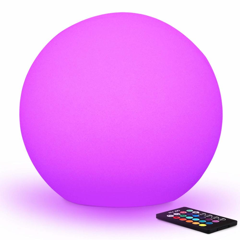 Mr.Go 16-inch Indoor/Outdoor Waterproof Rechargeable LED Glowing Ball Light Orb Globe Lamp w/Remote, 16 RGB Colors 4 Light Effec