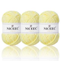NICEEC 3 Skeins Soft Chenille Yarn Blanket Yarn for Knitting Fancy Yarn for Crochet Weaving DIY Craft Total Length 3×85m (3×93yd