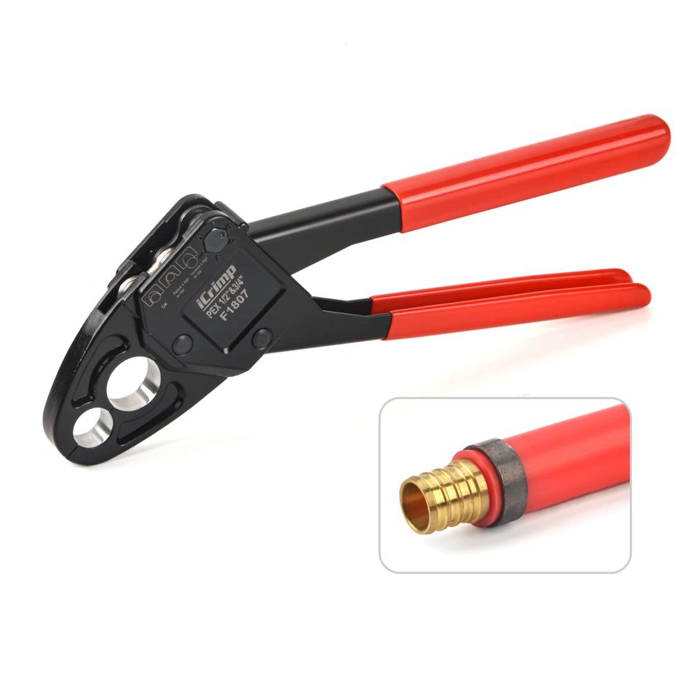 Iwiss iCrimp Combo Angle Head Pex Pipe Plumbing Crimping Tool for Copper Crimp Jaw Sets 1/2" & 3/4" with Go/No-Go Crimp Gauge