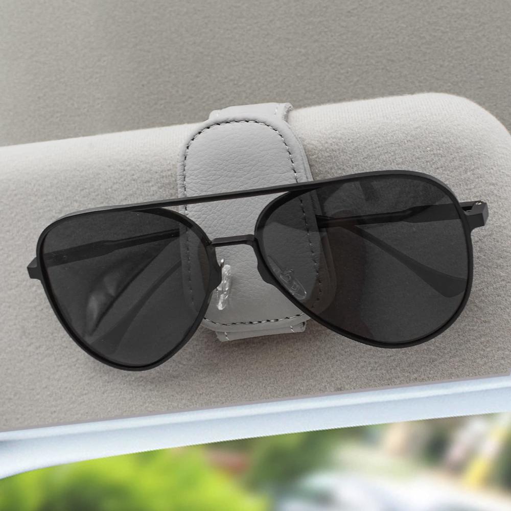EYANBIS Sunglass Holder for Car, Magnetic Leather Eyeglass Hanger Sunglass Clip for Car Visor, Car Sunglass Holder Organizer Sto