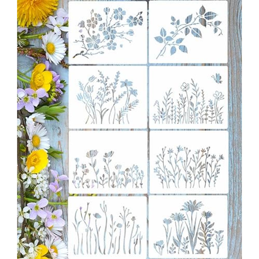 Yamcyh Flower Stencils for Painting 15.7X12IN Reusable Flower Stencil for Wall Wildflower Drawing Templates Floral Stencils for Paintin