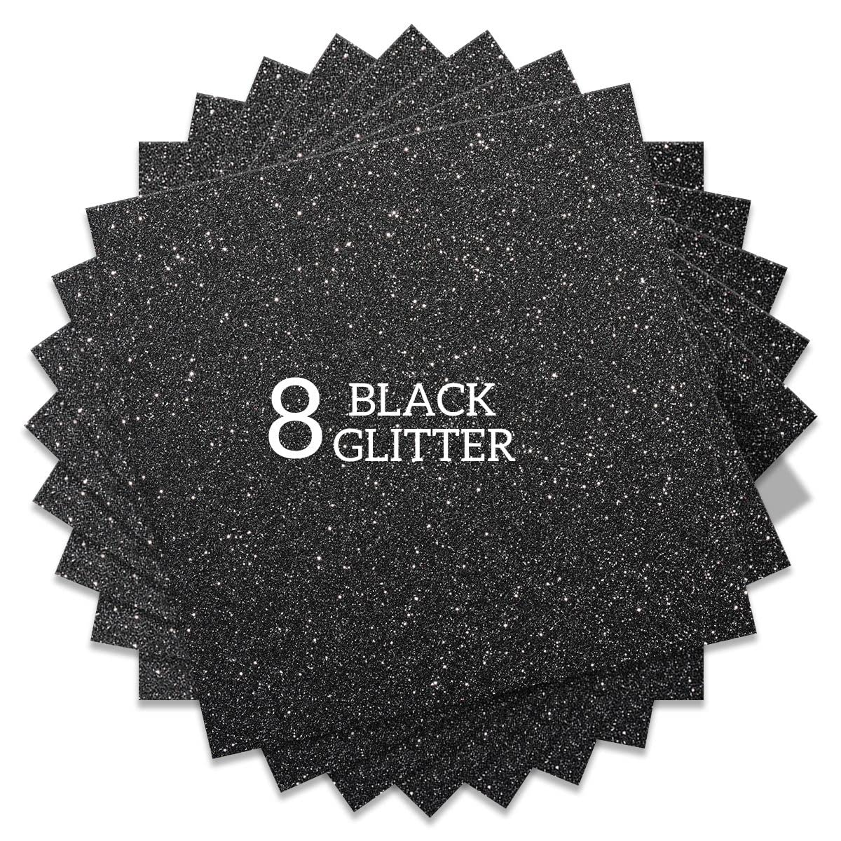 FANSGUAR Black Glitter HTV Heat Transfer Vinyl Bundle 8 sheets-12x12 Iron  on Vinyl for T Shirts Hats Clothing Compatible with