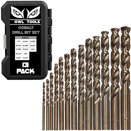 Owl Tools Cobalt Drill Bits for Metal and Steel - 13 Piece Set in SAE Sizes (1/16" - 1/4") M35 Fully Grounded 5% Cobalt - Plastic Storage 