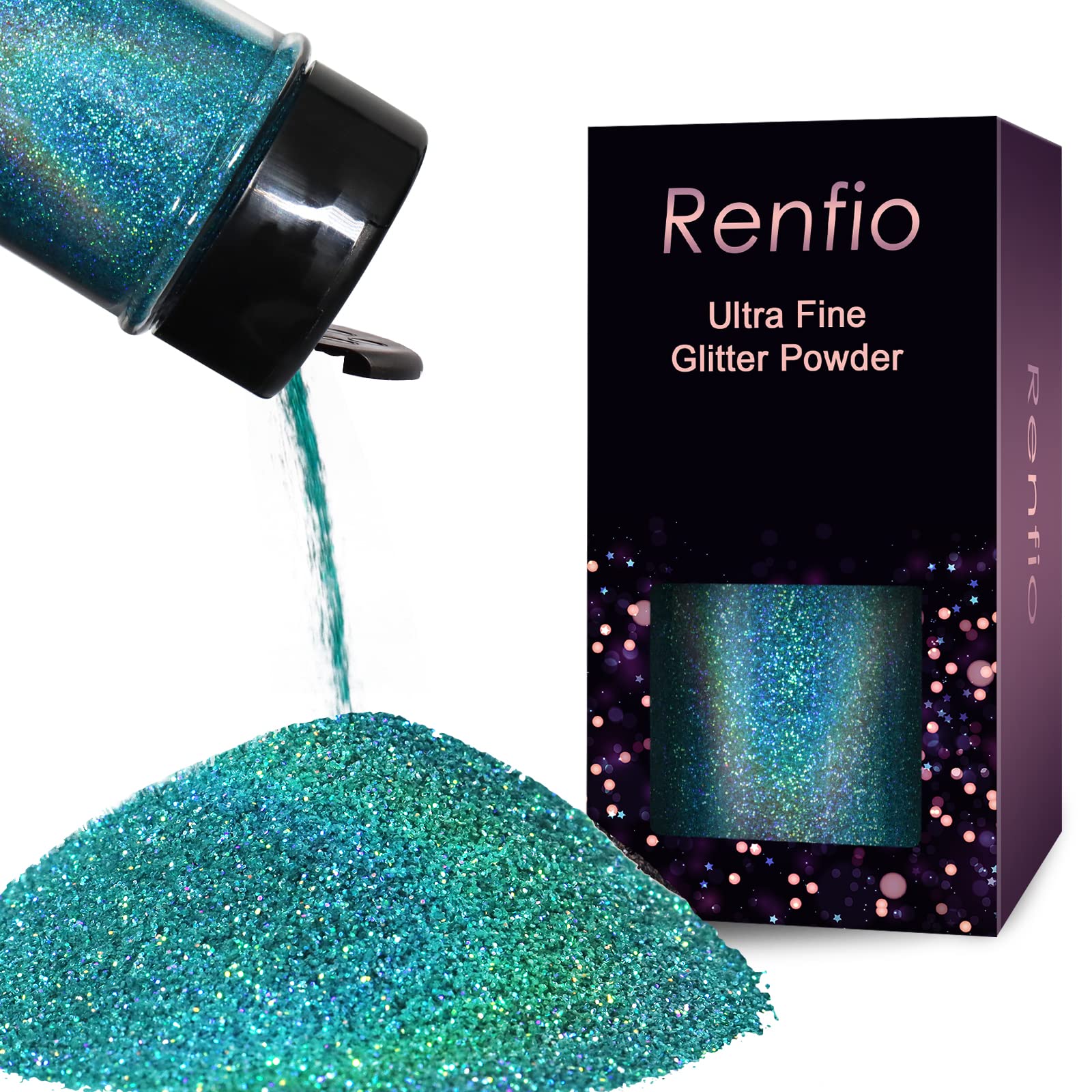 Renfio Holographic Ultra Fine Glitter Powder Metallic Resin Glitter 1.75 Oz  (50g) PET Flakes Crafts Sequins 1/128 0.008 0.2mm