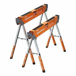 Bora Portamate Speedhorse XT Sawhorse Pair- Two pack, 30-36 inch height adjustable Legs, Metal Top for 2x4, Heavy Duty Pro Bench