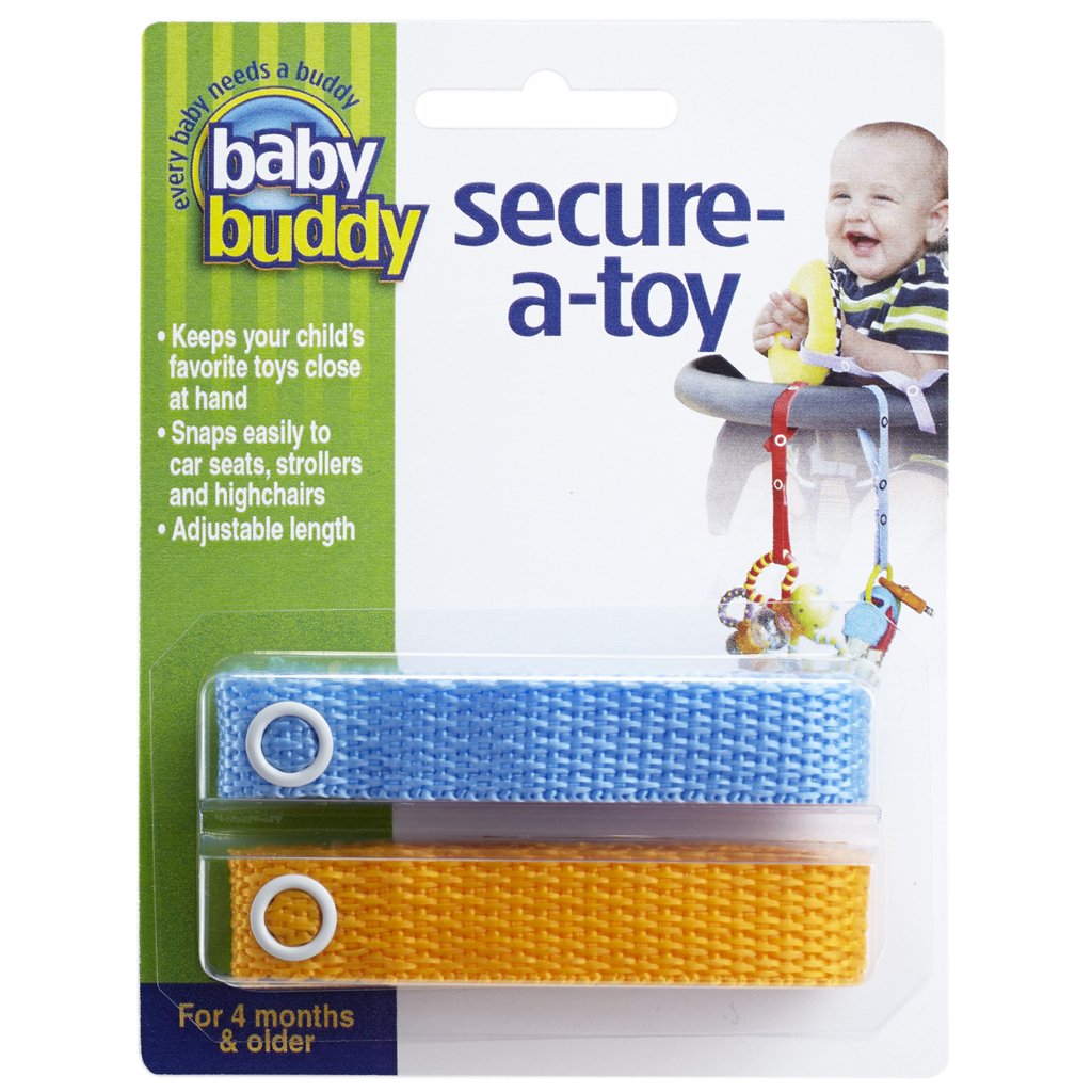 Baby Buddy Secure-A-Toy, Safety Strap Secures Toys, Teether, Or Pacifiers to Strollers, Highchairs, Car Seats, Adjustable Length